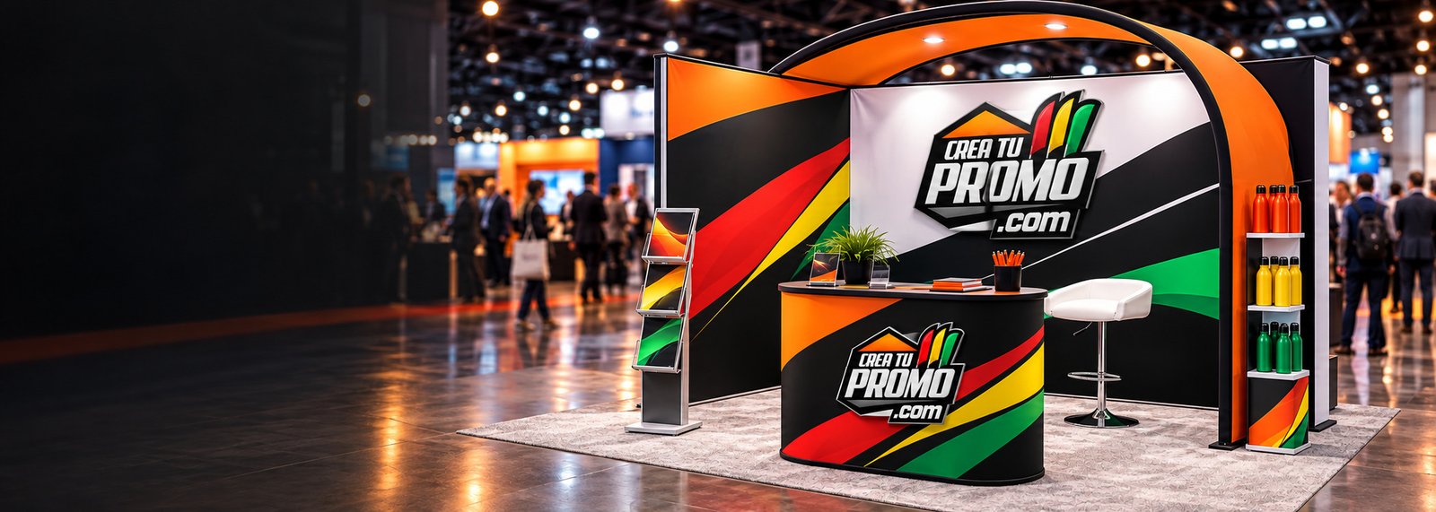 Exhibidor de Crea Tu Promo con logo integrado en un evento